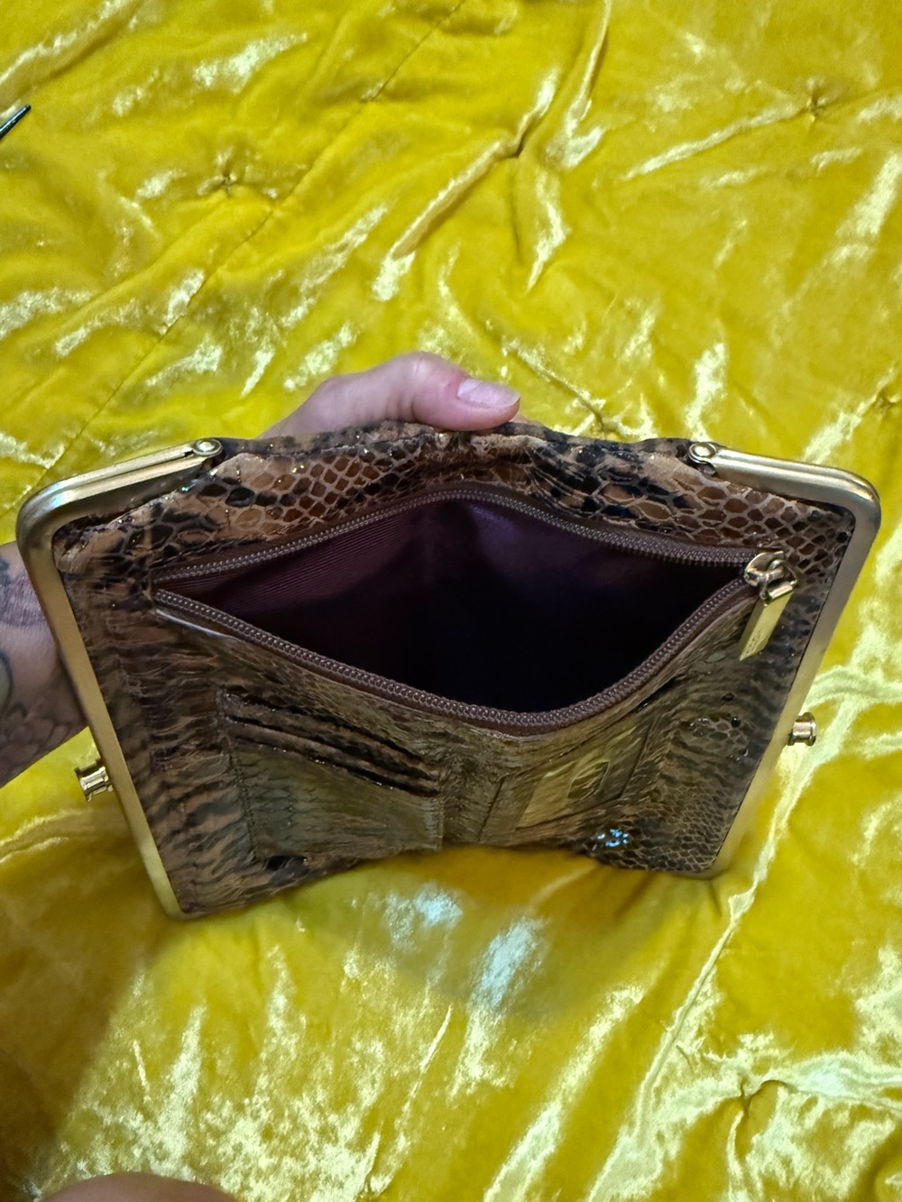 HOBO Brown Snake-Embossed Clutch with Gold-Tone Frame - Picture 11 of 12